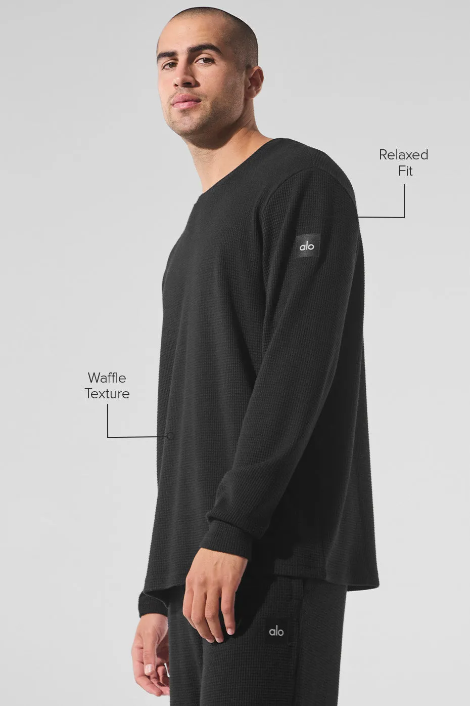 Elevate Waffle Long Sleeve Crew - Black sold by Alo Yoga product image thumbnail 2