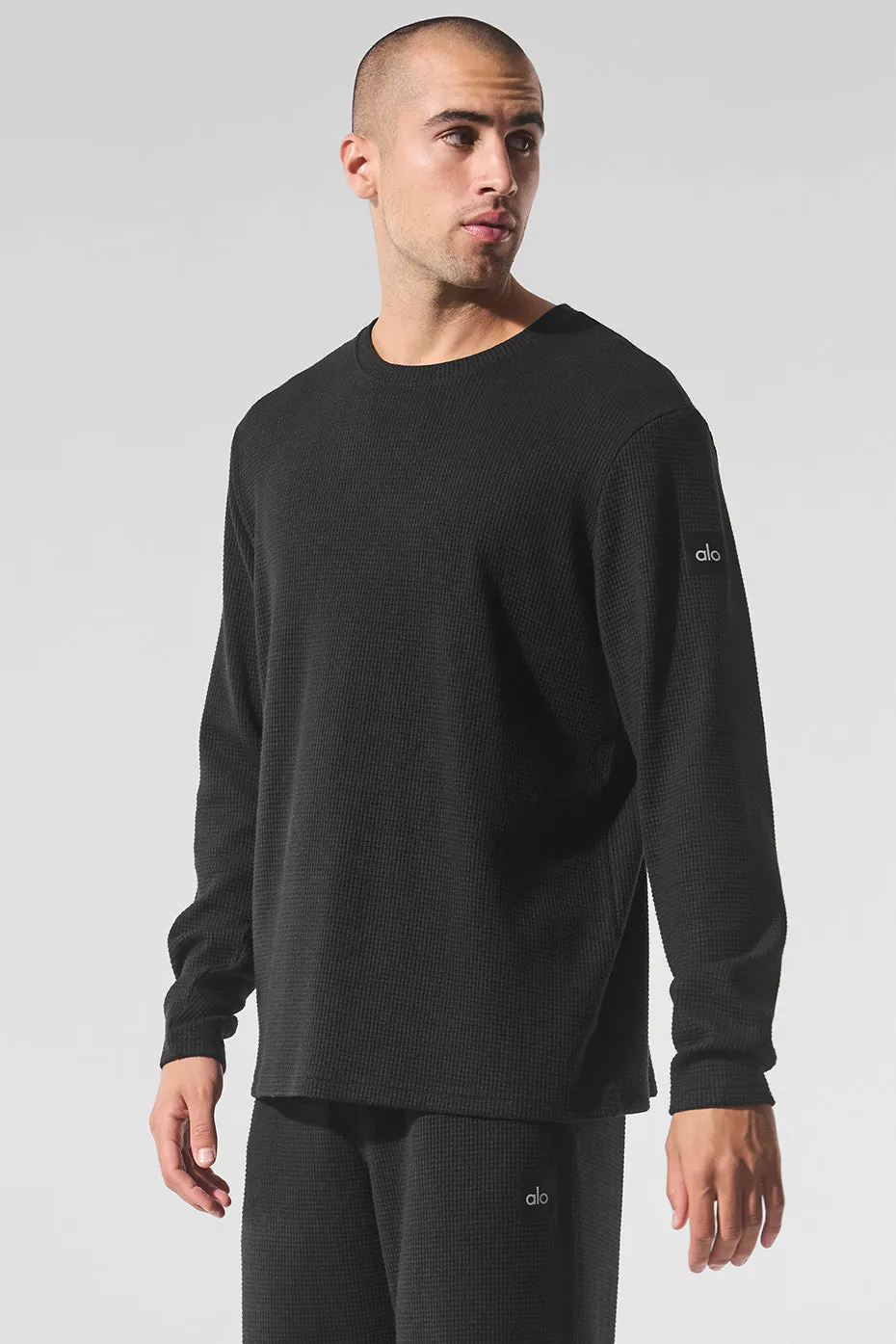 Elevate Waffle Long Sleeve Crew - Black sold by Alo Yoga