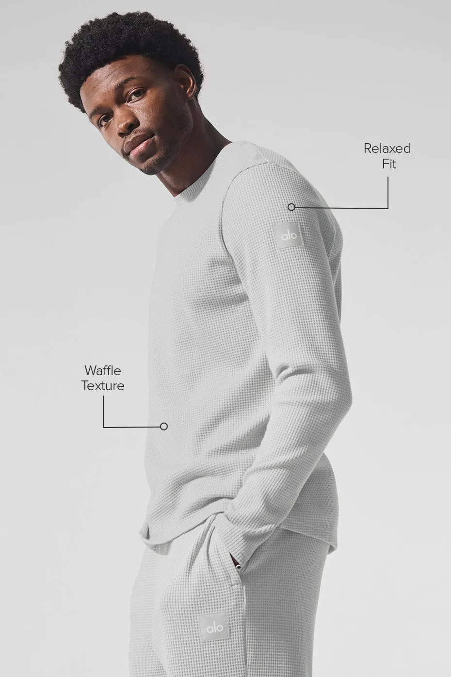 Elevate Waffle Long Sleeve Crew - Athletic Heather Grey sold by Alo Yoga product image thumbnail 2