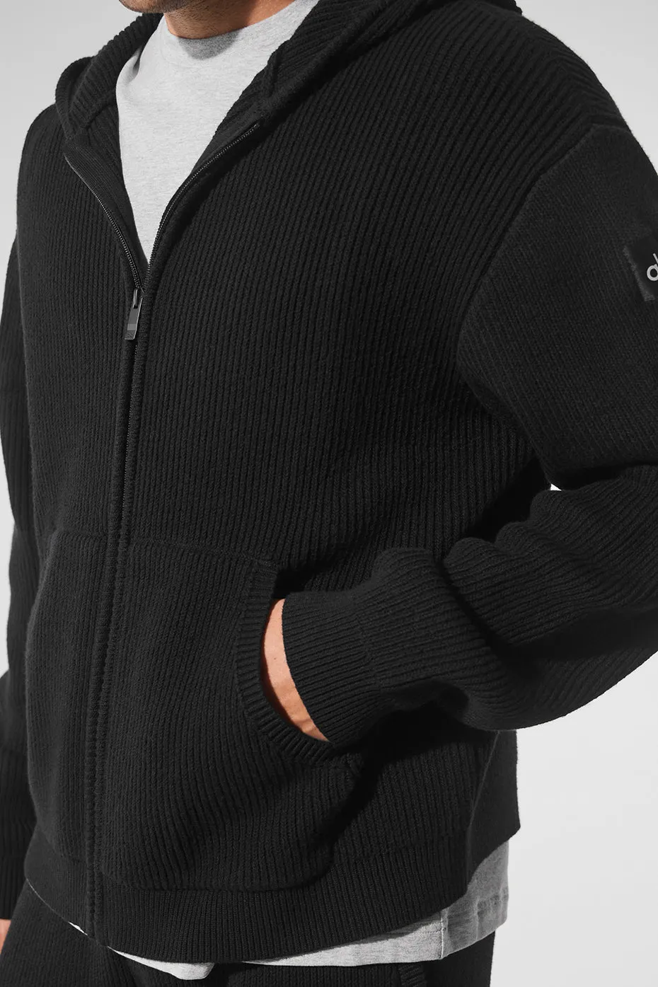 Domain Rib Knit Full Zip Sweater - Black sold by Alo Yoga product image thumbnail 3