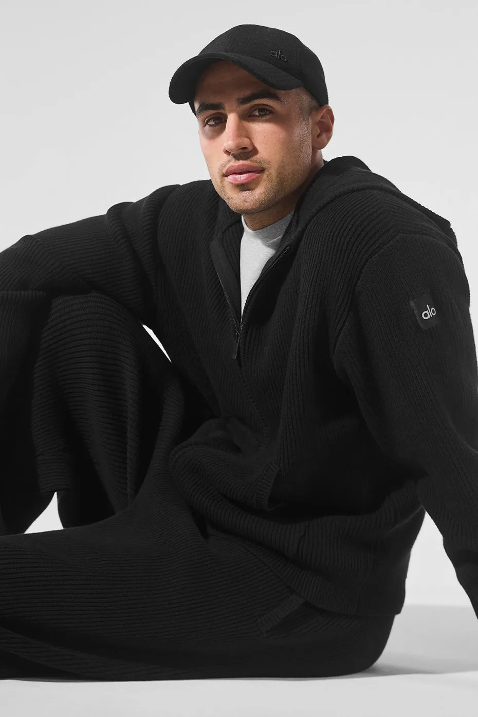 Domain Rib Knit Full Zip Sweater - Black sold by Alo Yoga product image thumbnail 5