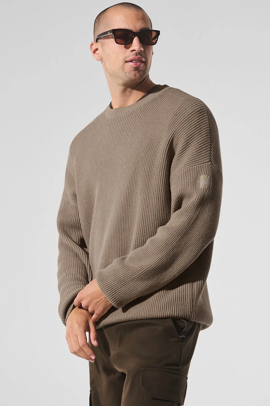 Domain Rib Knit Crew Sweater - Gravel sold by Alo Yoga