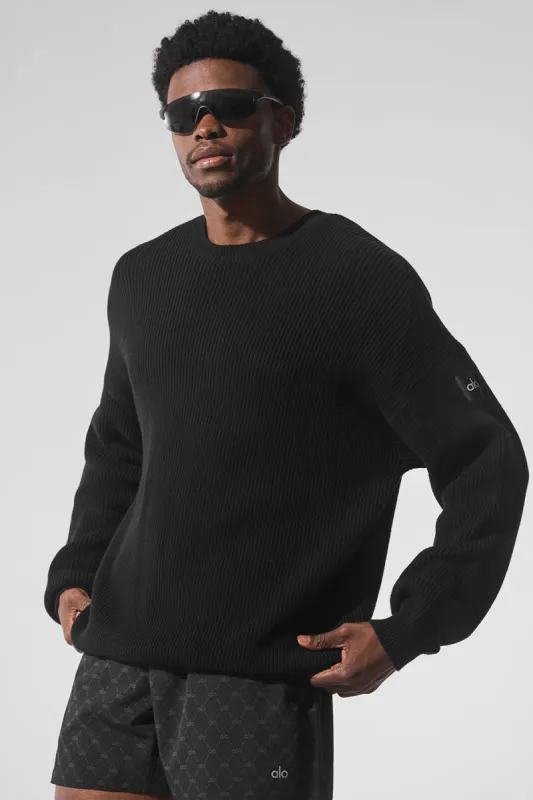 Domain Rib Knit Crew Sweater - Black sold by Alo Yoga