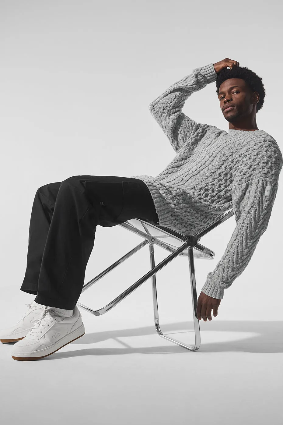 Cable Knit Crew Neck Sweater - Athletic Heather Grey sold by Alo Yoga product image thumbnail 4