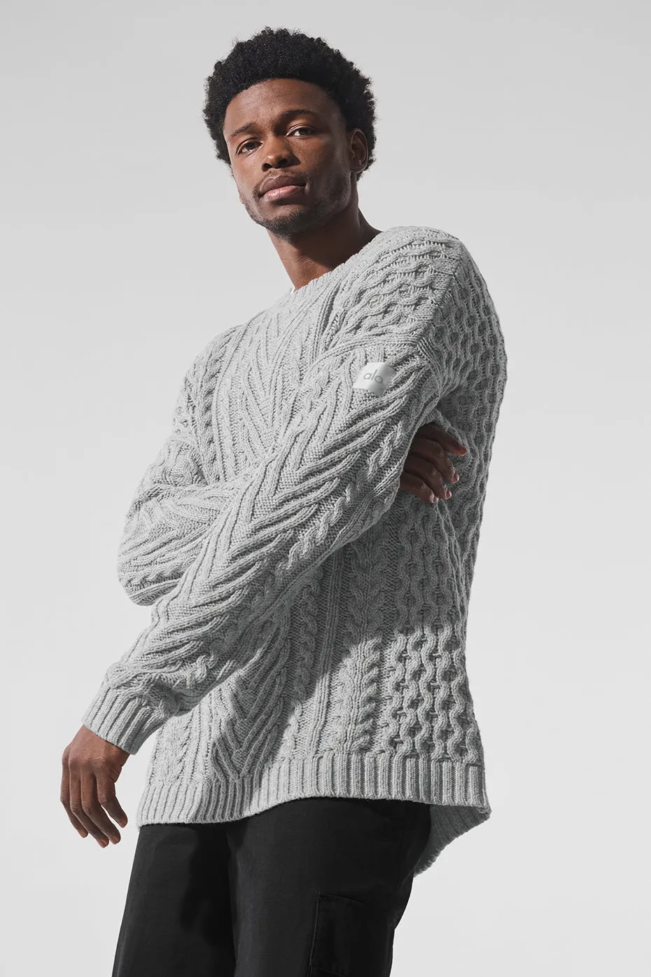 Cable Knit Crew Neck Sweater - Athletic Heather Grey sold by Alo Yoga product image thumbnail 2