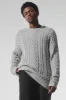 Cable Knit Crew Neck Sweater - Athletic Heather Grey sold by Alo Yoga