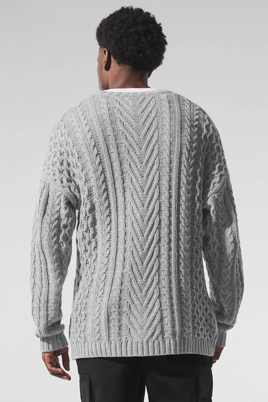 Cable Knit Crew Neck Sweater - Athletic Heather Grey sold by Alo Yoga product image thumbnail 3