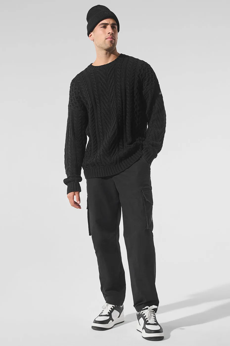 Cable Knit Crew Neck Sweater - Black sold by Alo Yoga product image thumbnail 4