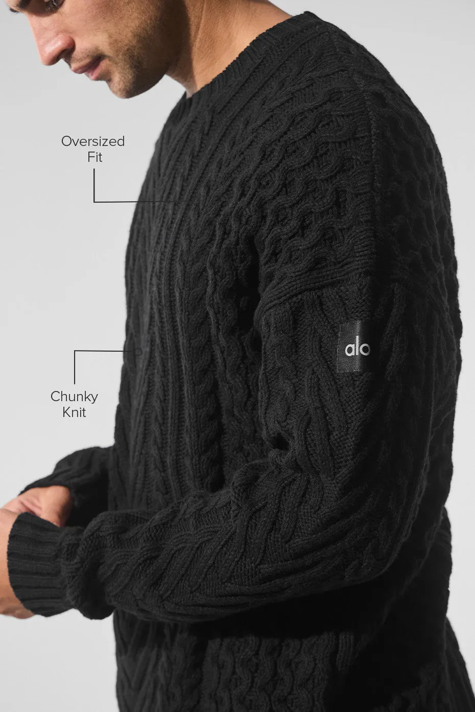 Cable Knit Crew Neck Sweater - Black sold by Alo Yoga product image thumbnail 2