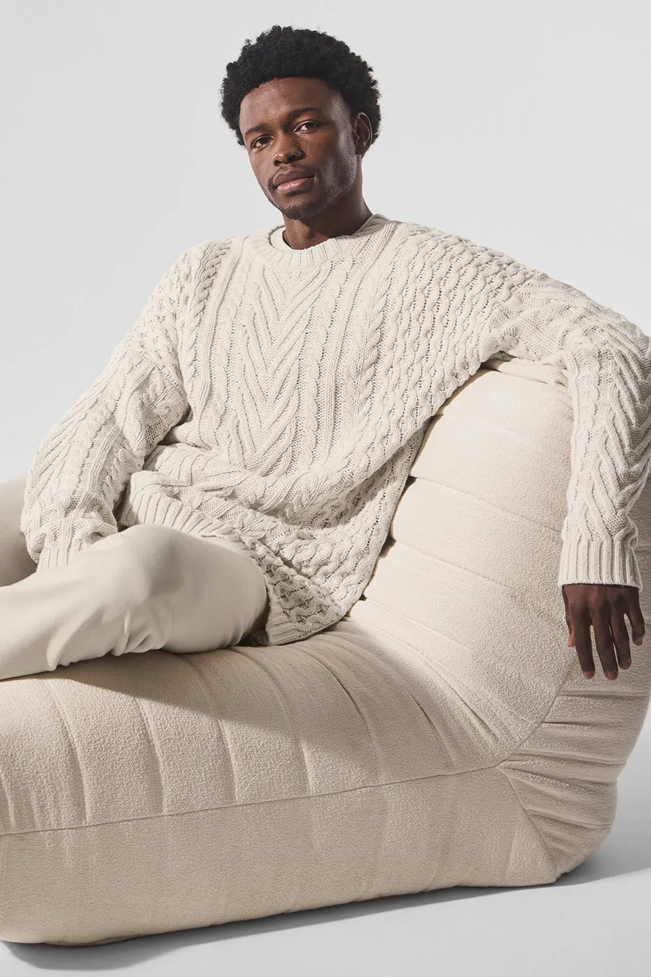 Cable Knit Crew Neck Sweater - Bone sold by Alo Yoga product image thumbnail 5