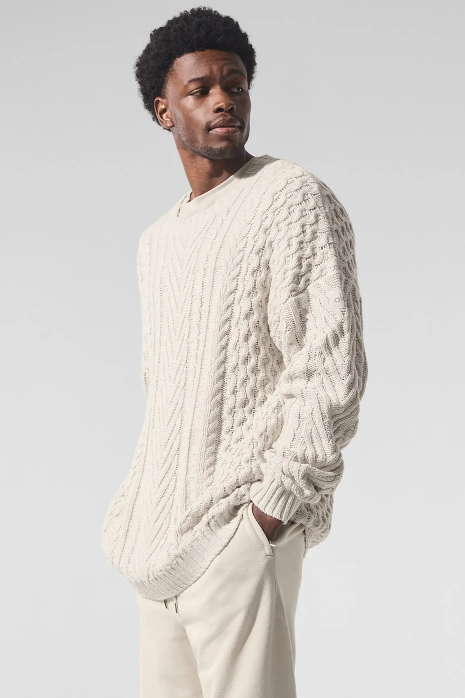 Cable Knit Crew Neck Sweater - Bone sold by Alo Yoga product image thumbnail 4