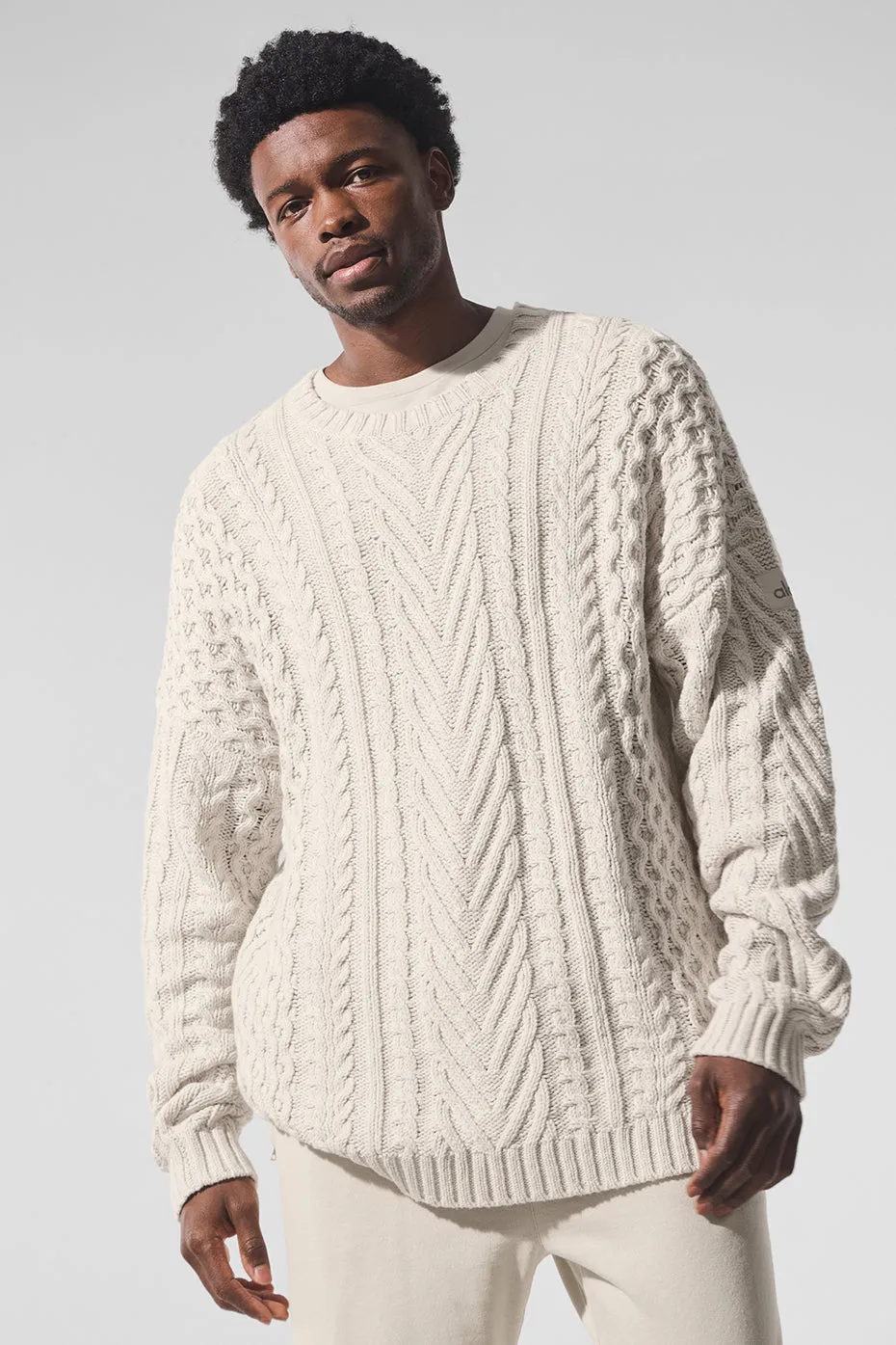 Cable Knit Crew Neck Sweater - Bone sold by Alo Yoga