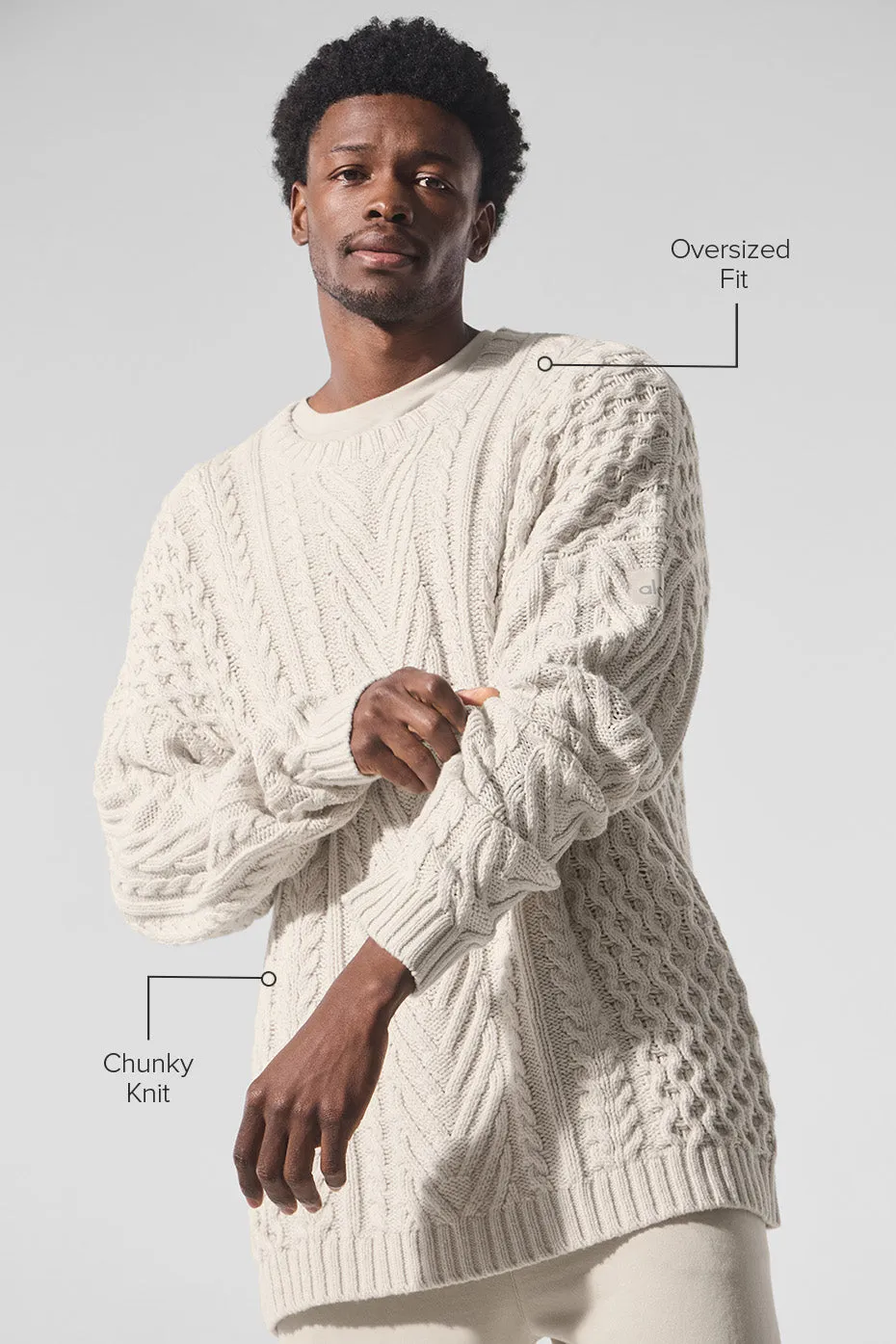 Cable Knit Crew Neck Sweater - Bone sold by Alo Yoga product image thumbnail 2