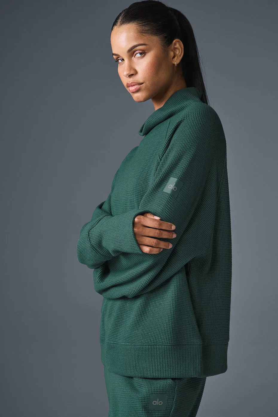 Waffle Weekend Escape Mock Neck Long Sleeve - Winter Ivy sold by Alo Yoga product image thumbnail 5