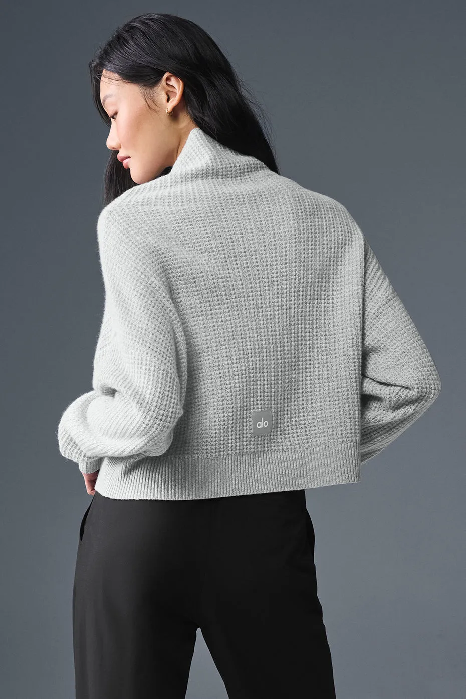 Cashmere Plush Waffle Turtleneck Pullover - Athletic Heather Grey sold by Alo Yoga product image thumbnail 3