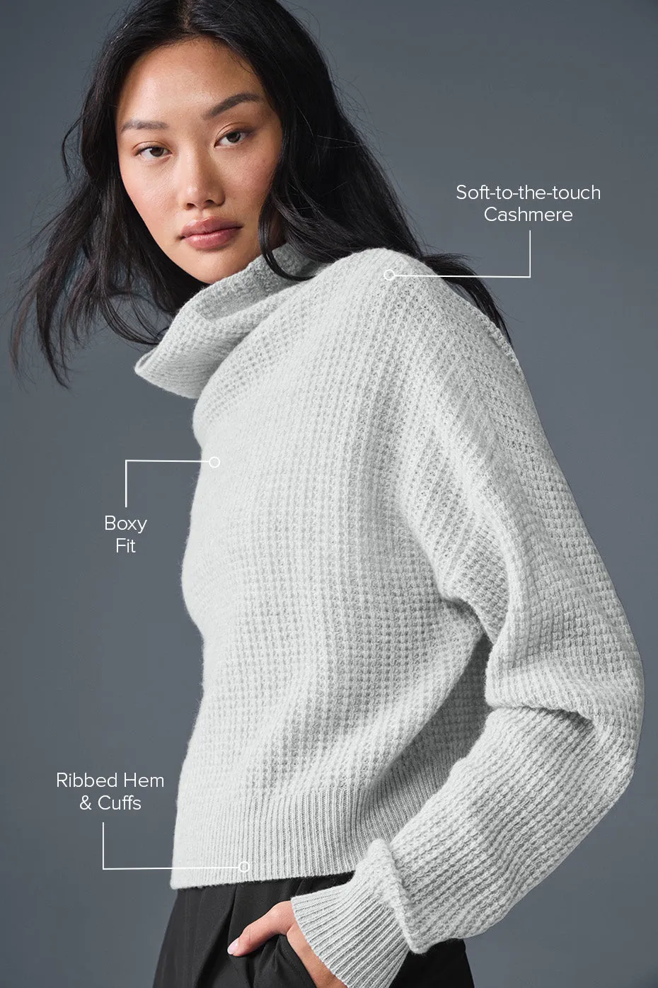 Cashmere Plush Waffle Turtleneck Pullover - Athletic Heather Grey sold by Alo Yoga product image thumbnail 2