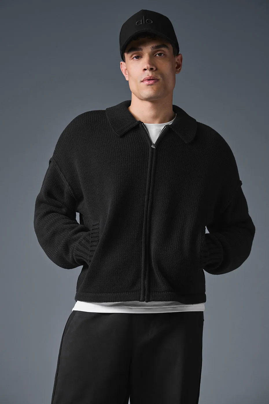 Heritage Full Zip Sweater - Black sold by Alo Yoga