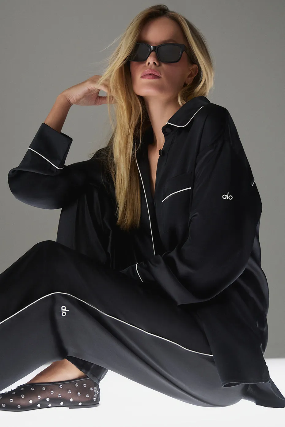 Courchevel Silk Button Down - Black/Ivory sold by Alo Yoga product image thumbnail 5