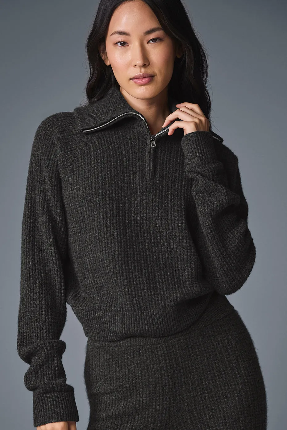 Cashmere Plush Waffle 1/4 Zip Pullover - Dark Heather Grey sold by Alo Yoga product image thumbnail 3