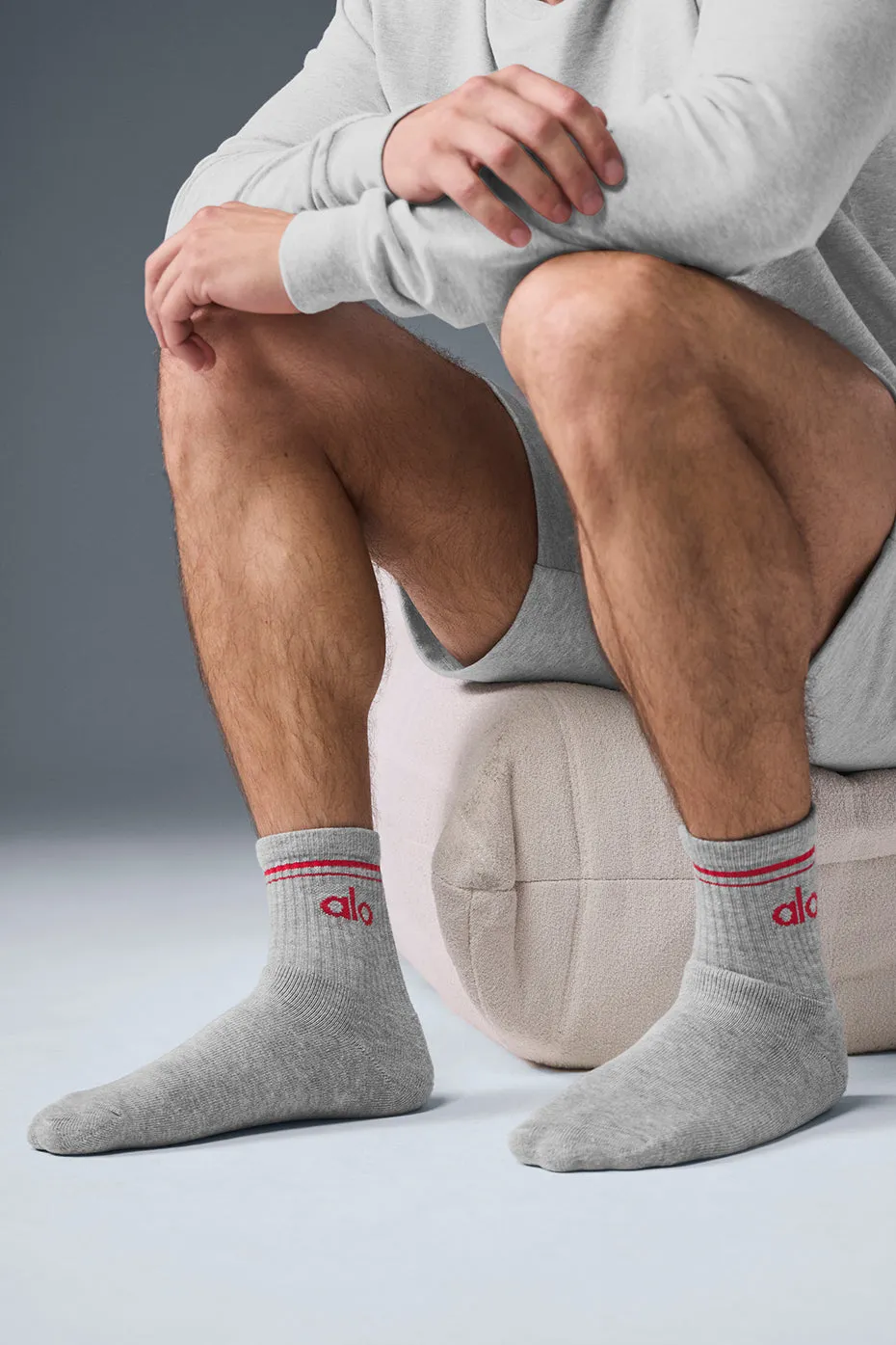 Unisex Half-Crew Throwback Sock - Athletic Heather Grey/Bold Red sold by Alo Yoga product image thumbnail 3