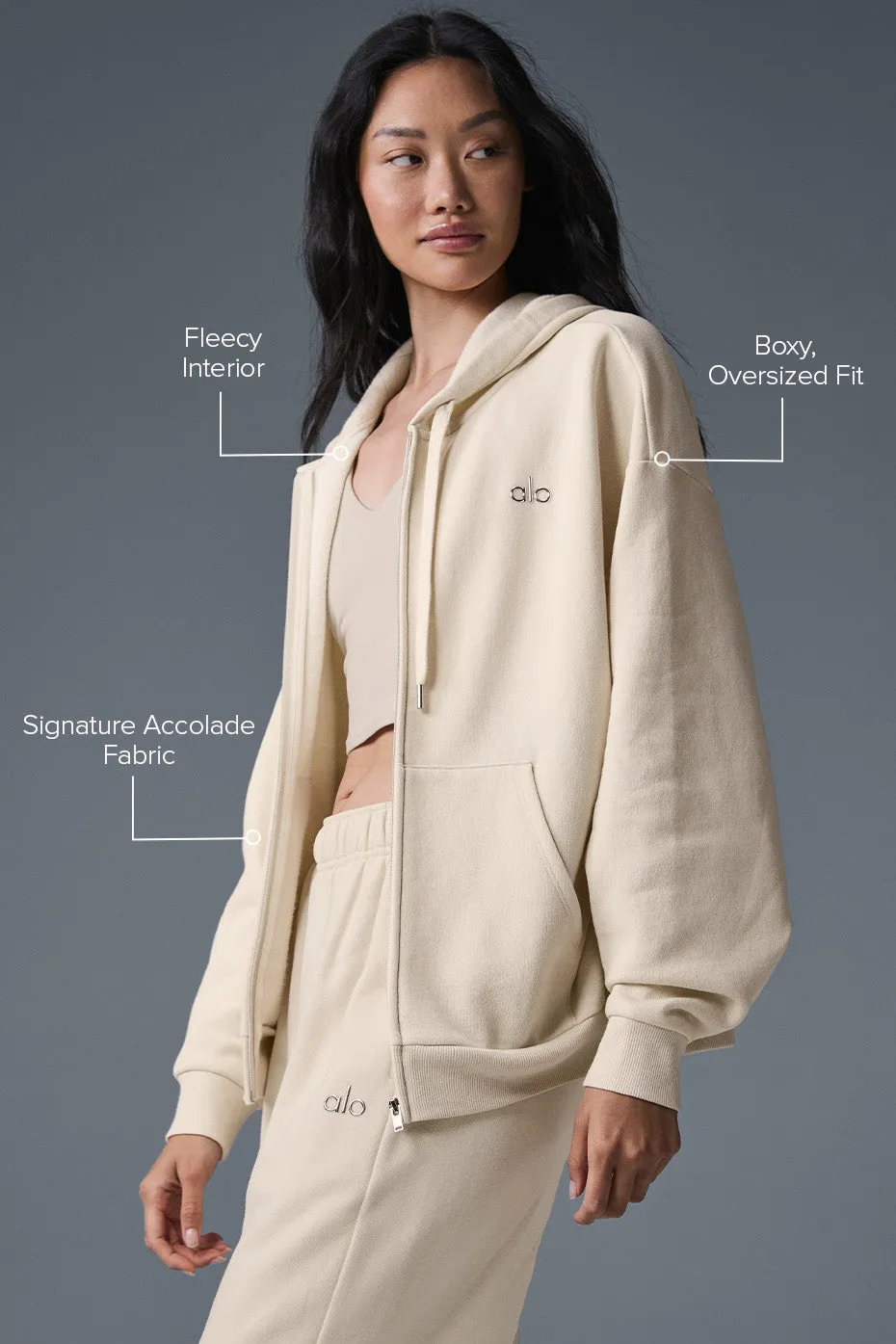 Accolade Full Zip Hoodie - Oat Milk sold by Alo Yoga product image thumbnail 2
