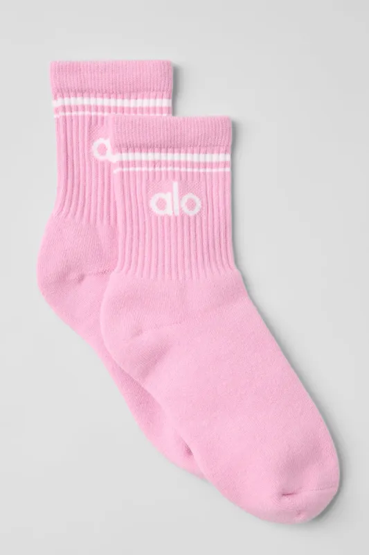 Unisex Half-Crew Throwback Sock - Sweet Pink/White sold by Alo Yoga