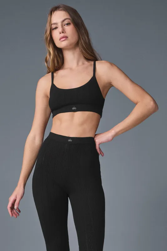 ALO | Pointelle Sweater Be Mine Bra Top in Black, Size: XS made by Alo Yoga