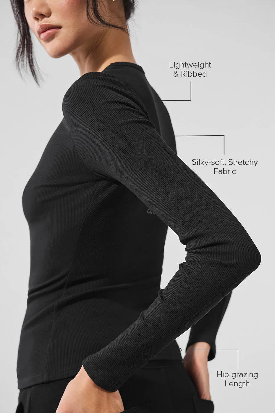 Ribbed Modal Long Sleeve - Black sold by Alo Yoga product image thumbnail 2