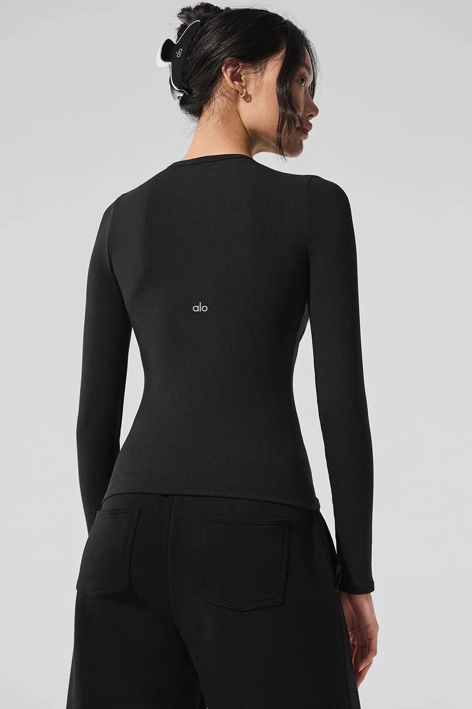 Ribbed Modal Long Sleeve - Black sold by Alo Yoga product image thumbnail 3
