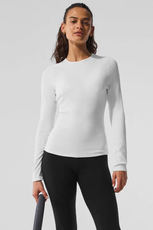 Ribbed Modal Long Sleeve - White sold by Alo Yoga