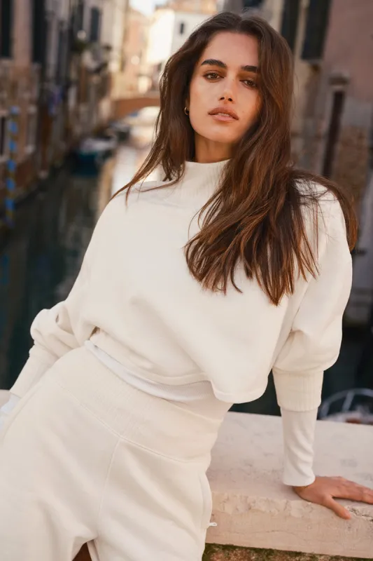 ALO | Cropped Serenity Coverup Sweatshirt in Ivory White, Size: 2XS made by Alo Yoga