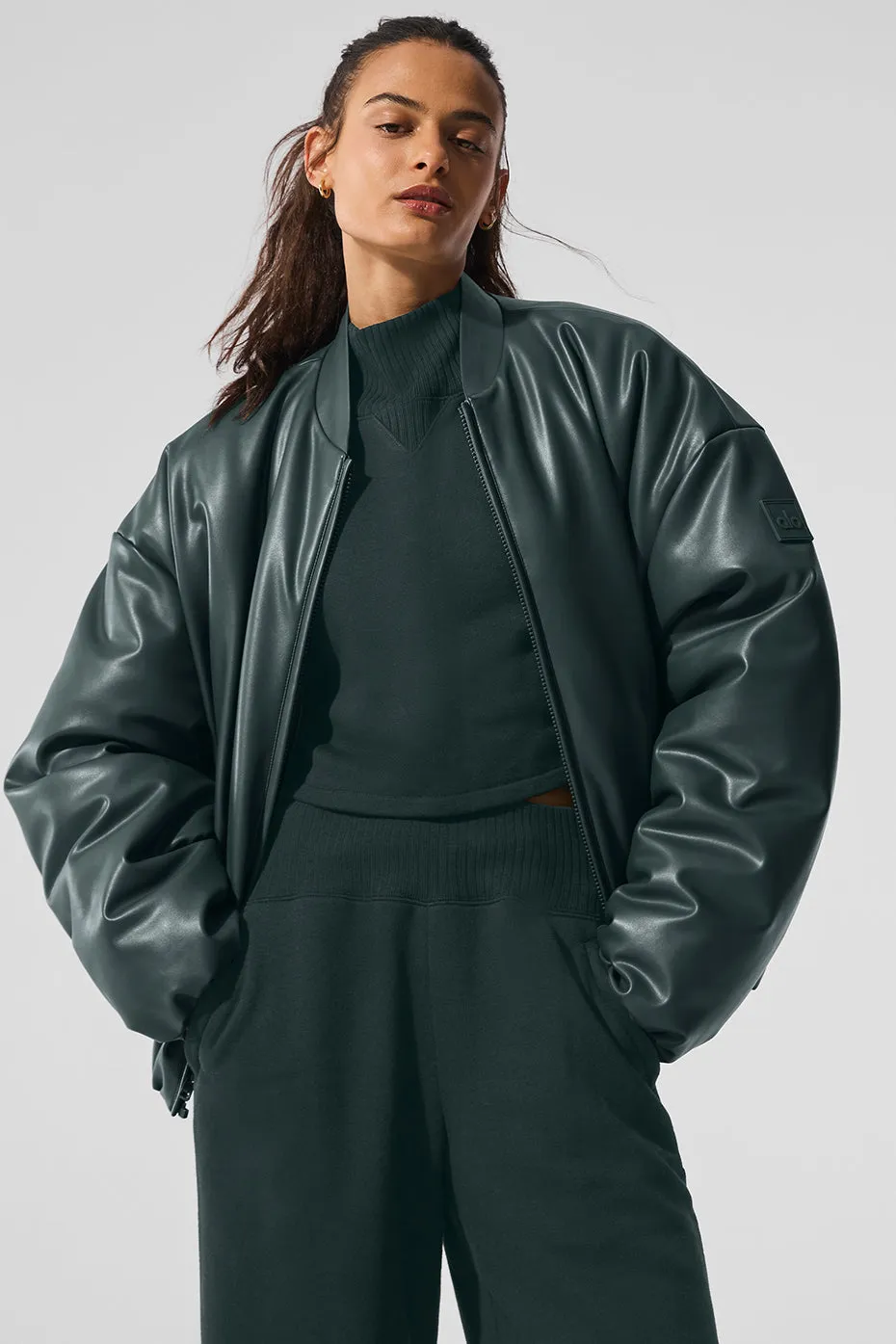 Faux Leather Premier Bomber - Charcoal Green sold by Alo Yoga product image thumbnail 4