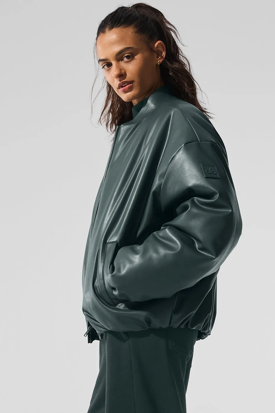 Faux Leather Premier Bomber - Charcoal Green sold by Alo Yoga product image thumbnail 3