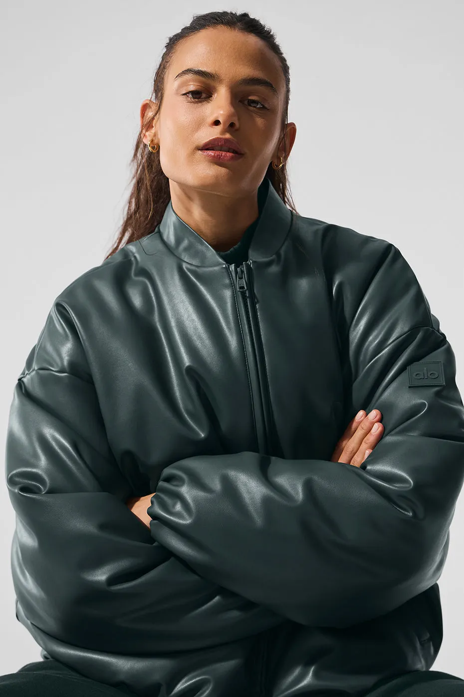 Faux Leather Premier Bomber - Charcoal Green sold by Alo Yoga product image thumbnail 5