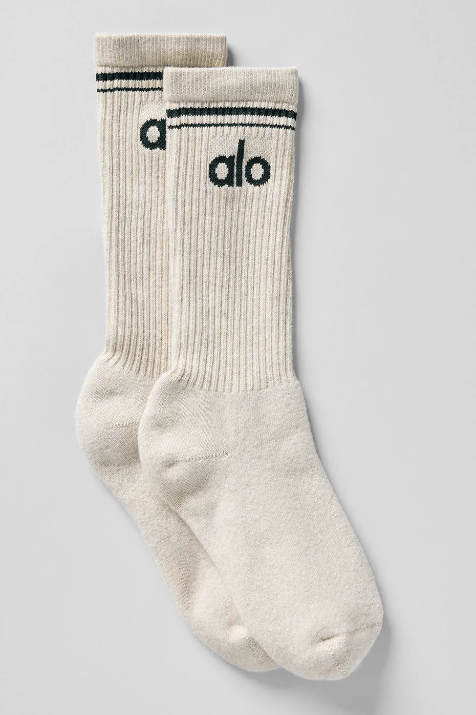Unisex Throwback Sock - Oatmeal Heather/Charcoal Green sold by Alo Yoga