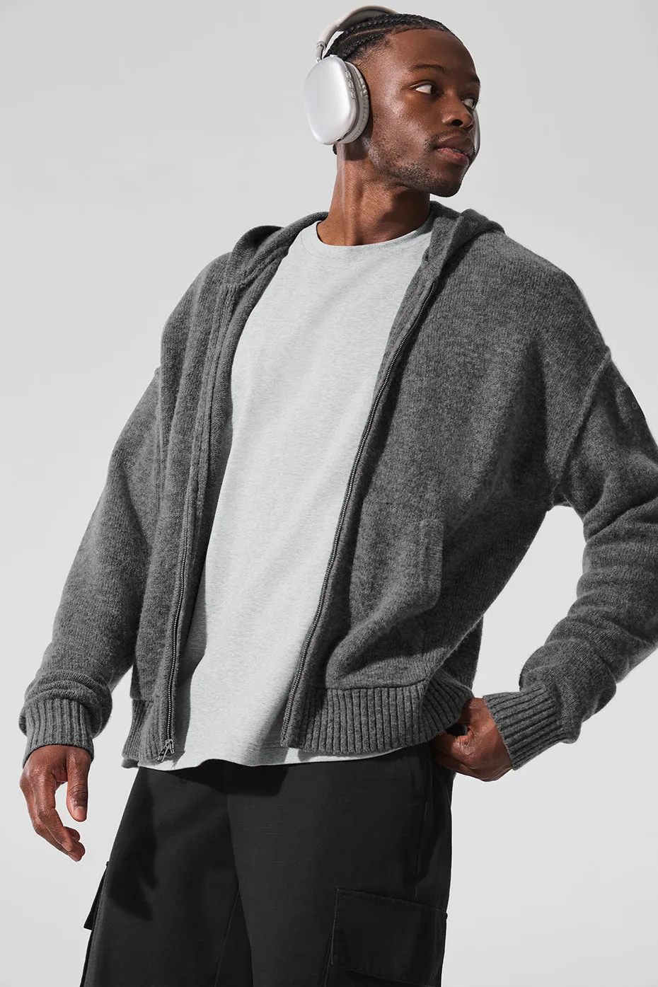 New Class Cashmere Full Zip Hoodie - Platinum Grey sold by Alo Yoga