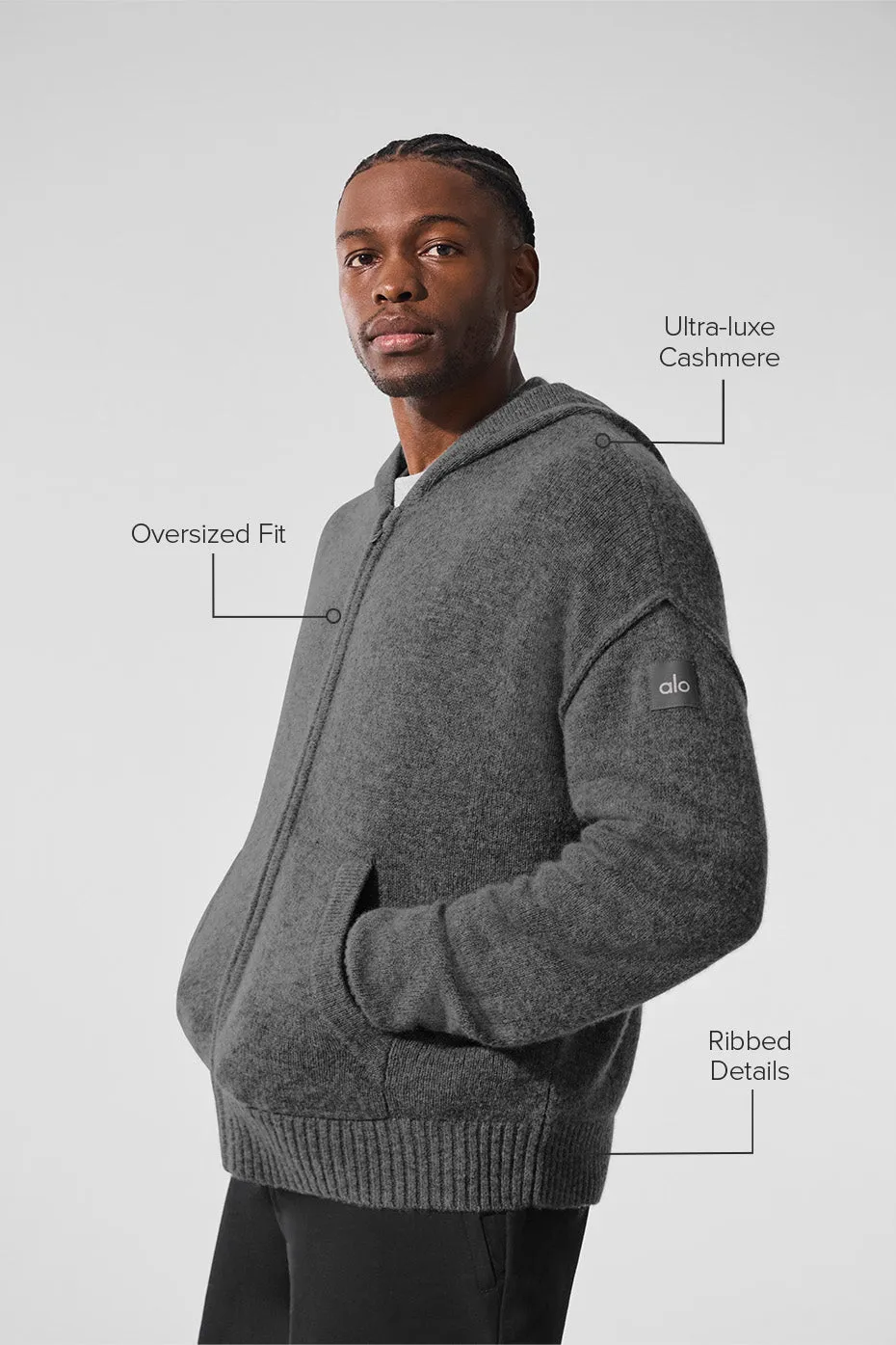 New Class Cashmere Full Zip Hoodie - Platinum Grey sold by Alo Yoga product image thumbnail 5