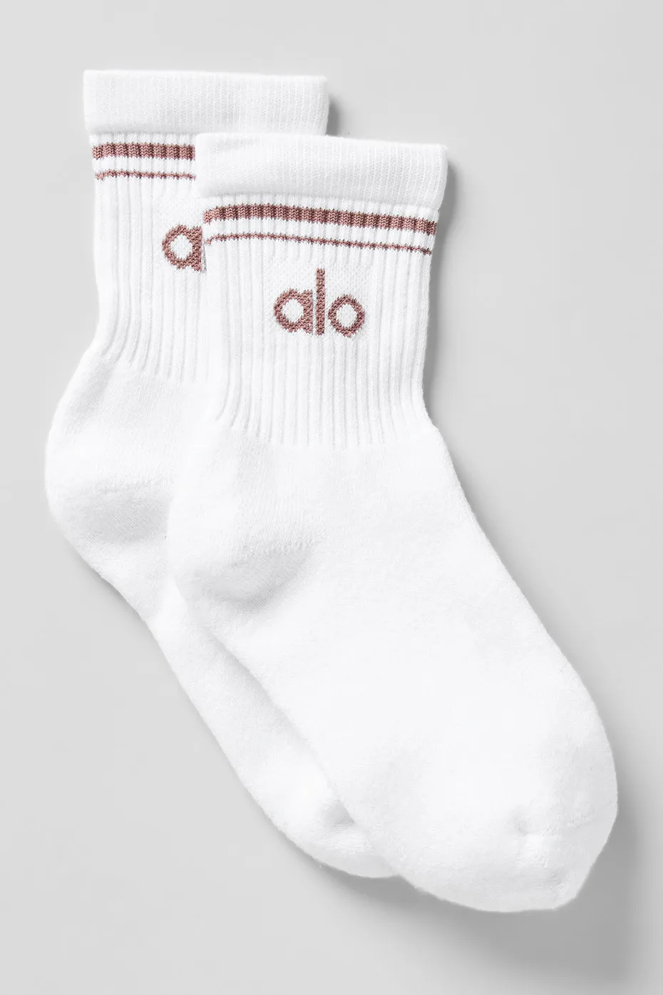 Unisex Half-Crew Throwback Sock - White/Mushroom sold by Alo Yoga