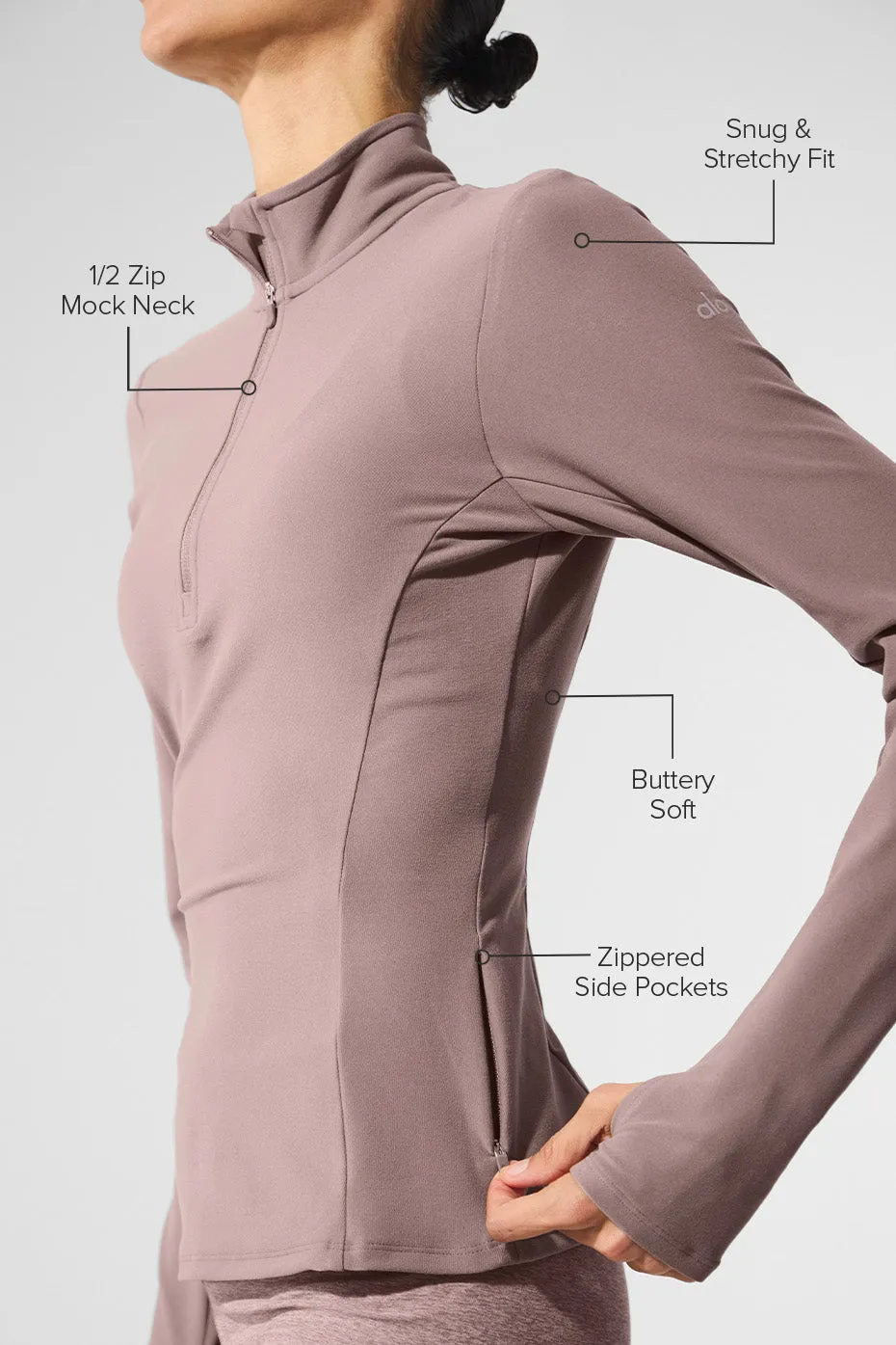 Alosoft 1/2 Zip Rapid Pullover - Mushroom sold by Alo Yoga product image thumbnail 2