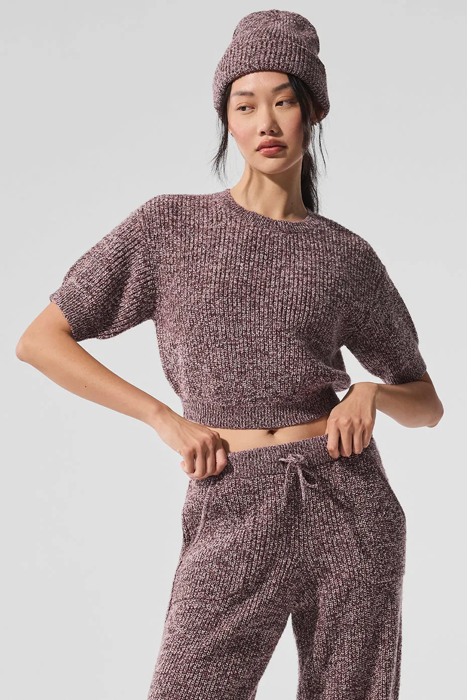 Marl Sweater Short Sleeve - Mushroom Marl sold by Alo Yoga