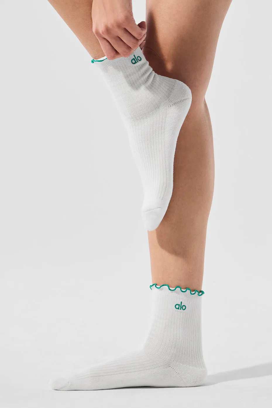 Women's Lettuce Edge Sock - White/Spruce Green sold by Alo Yoga product image thumbnail 2