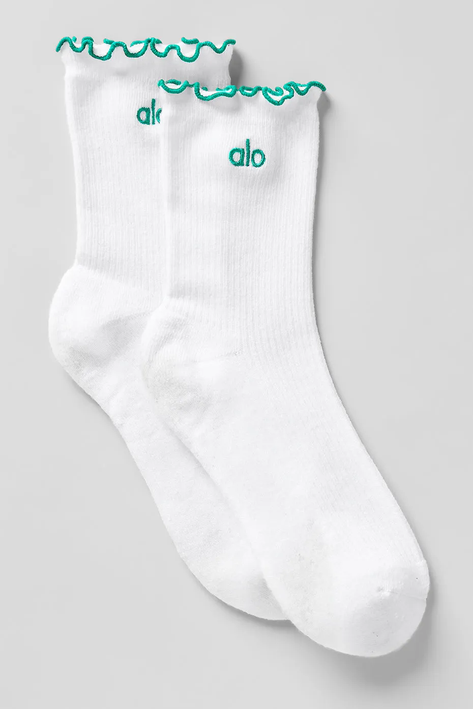 Women's Lettuce Edge Sock - White/Spruce Green sold by Alo Yoga