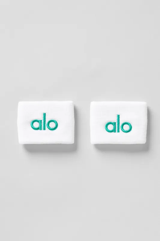 Glow Wristband (2-Pack) - White/Spruce Green made by Alo Yoga