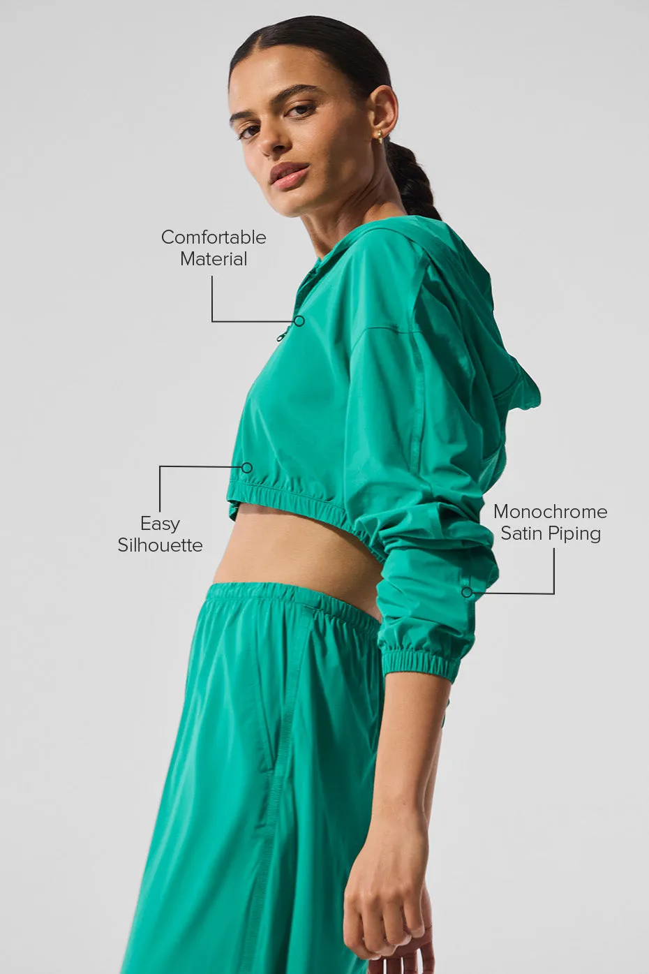 Cropped Breezy Full-Zip Hoodie - Spruce Green sold by Alo Yoga product image thumbnail 2