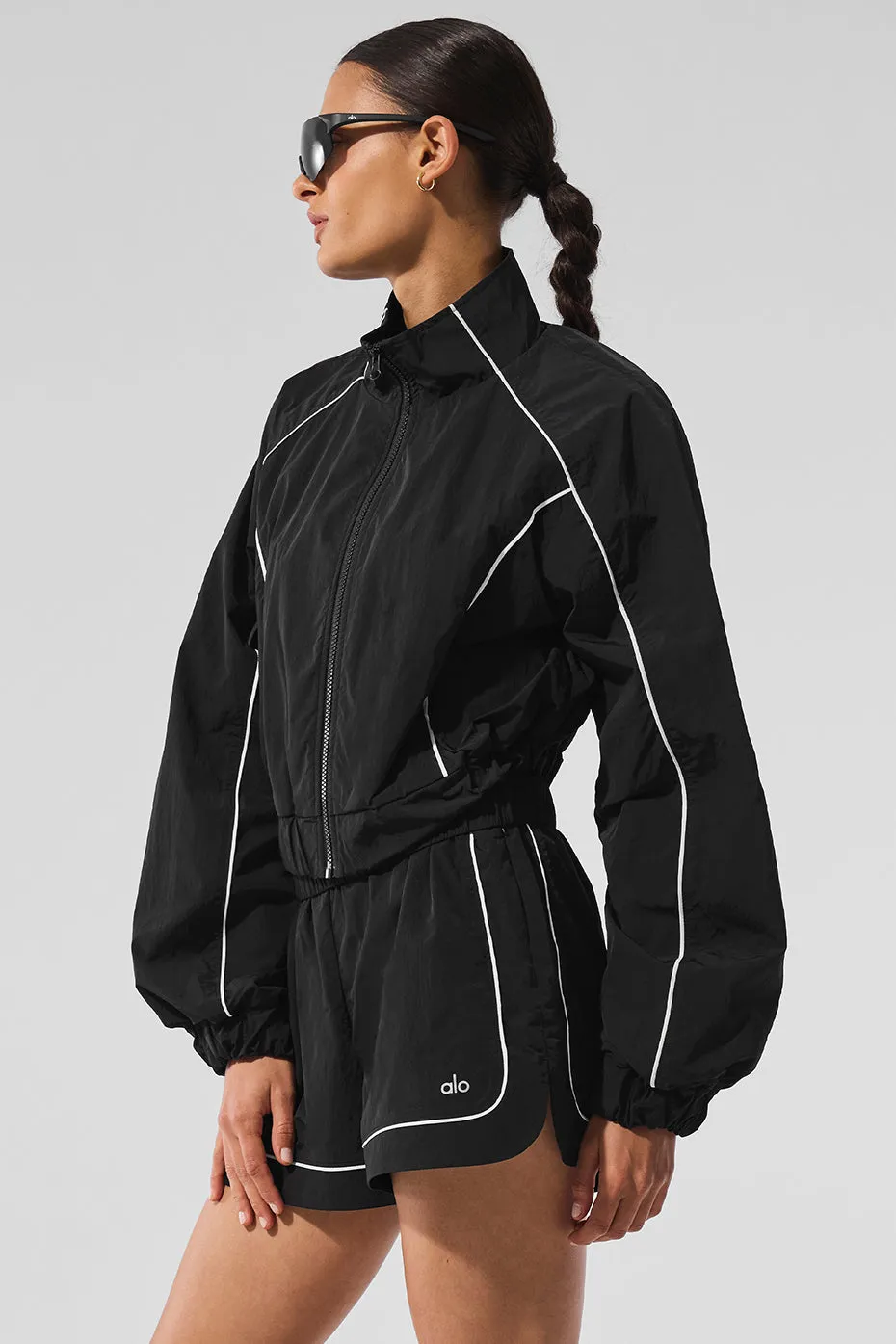 Motivate Full-Zip Track Jacket - Black/White sold by Alo Yoga product image thumbnail 5