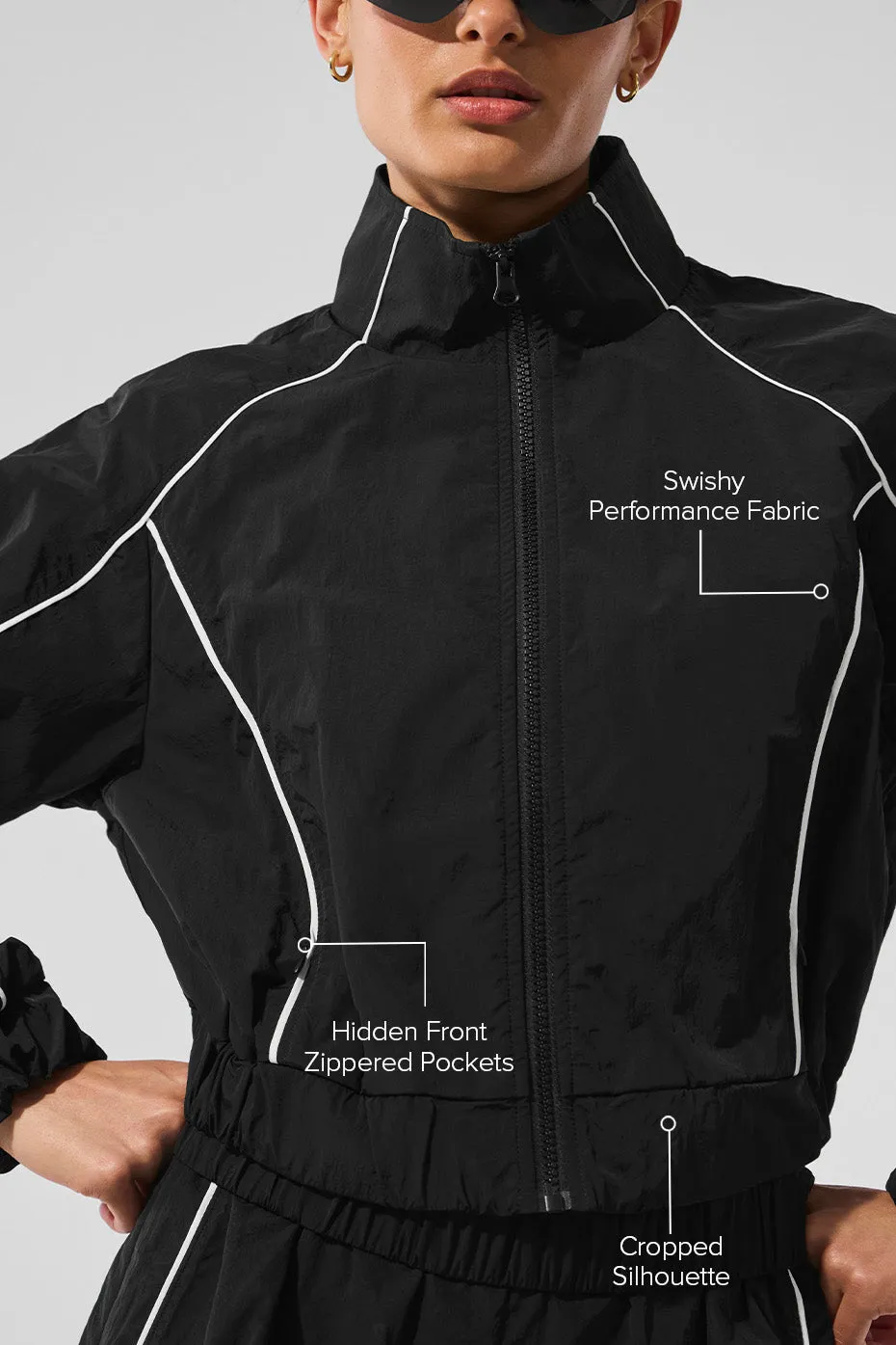 Motivate Full-Zip Track Jacket - Black/White sold by Alo Yoga product image thumbnail 2