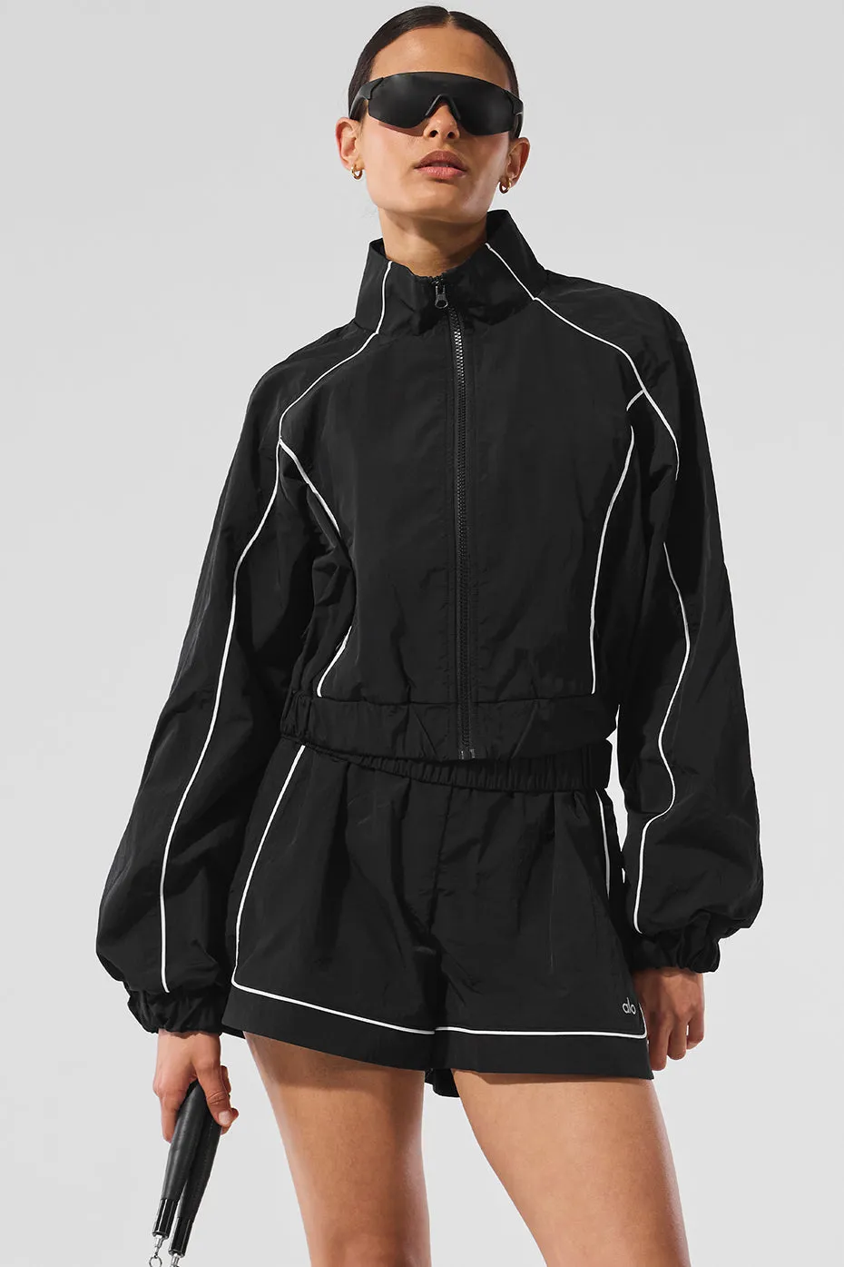 Motivate Full-Zip Track Jacket - Black/White sold by Alo Yoga product image thumbnail 3