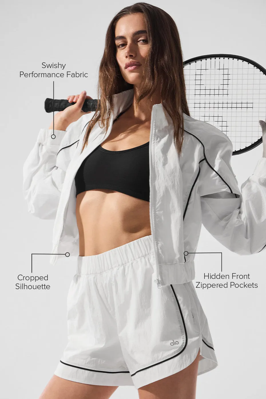 Motivate Full-Zip Track Jacket - White/Black sold by Alo Yoga product image thumbnail 2