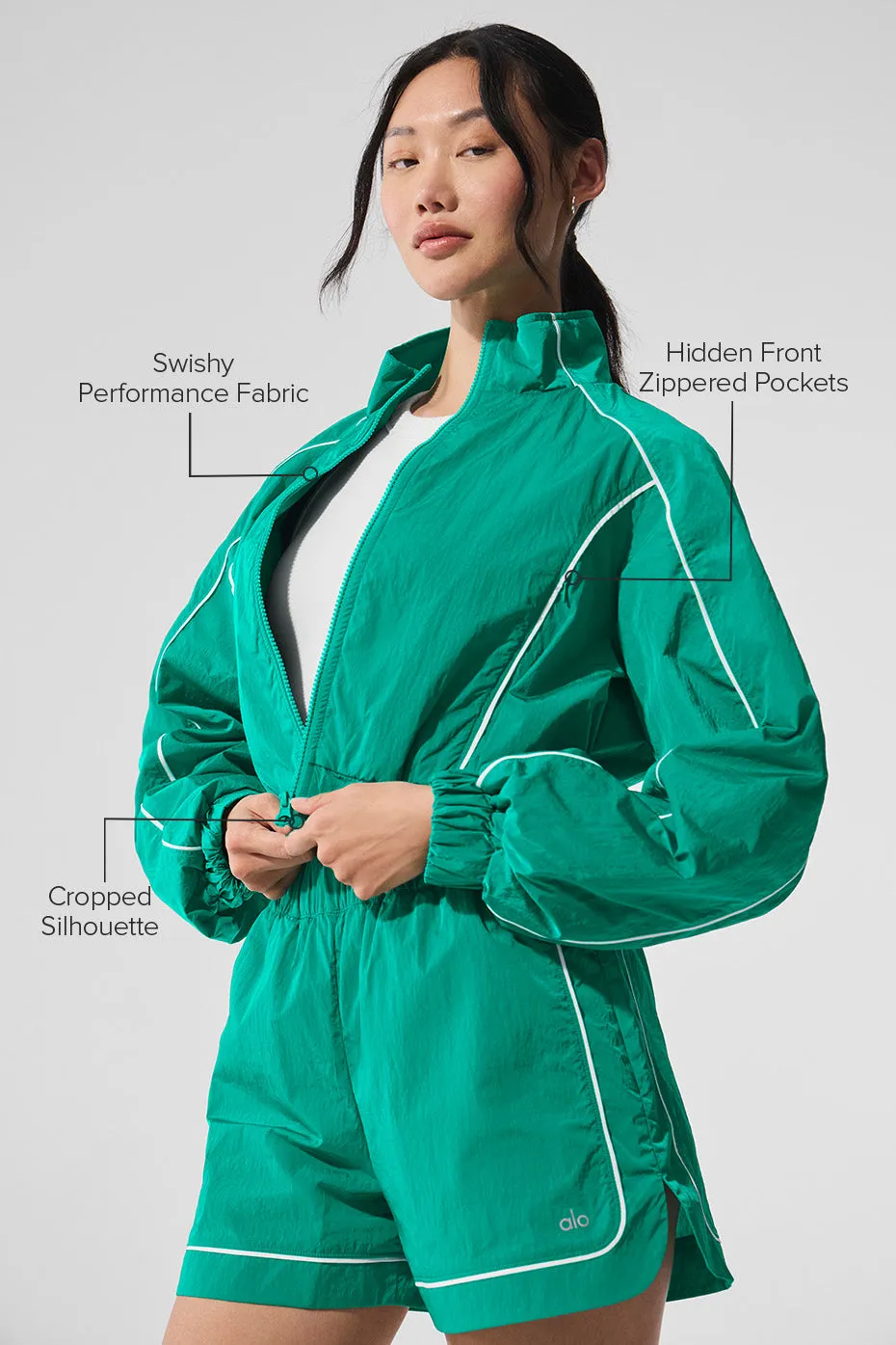 Motivate Full-Zip Track Jacket - Spruce Green/White sold by Alo Yoga product image thumbnail 2