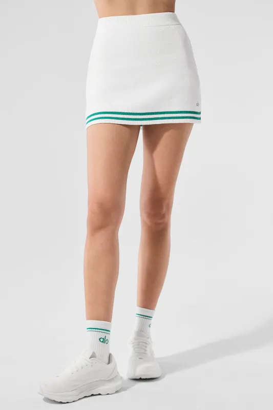 Tennis Club Sweater Knit Skirt - White/Spruce Green sold by Alo Yoga